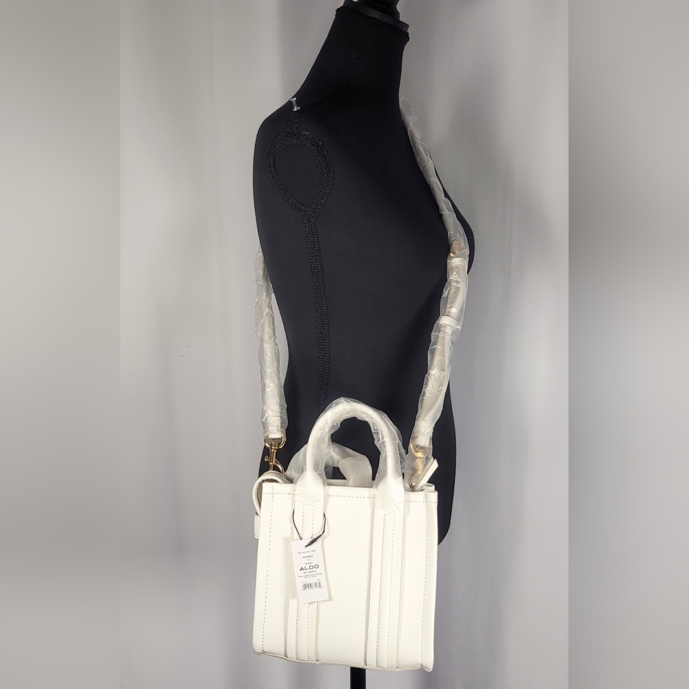 NWT ALDO White Satchel Handbag Crossbody Strap Gold Hardware Tote - Picture 3 of 8